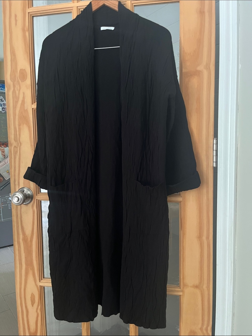 Long Black textured Duster Cardigan by pisonero Spain sz med lagenlook art